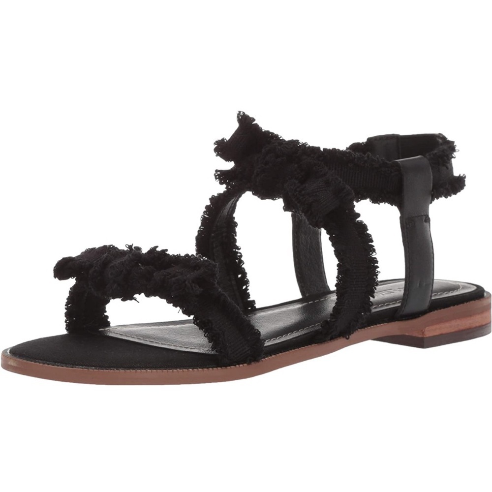 Kelsi Dagger Brooklyn Black Fringe-Strap Reggie Sandal